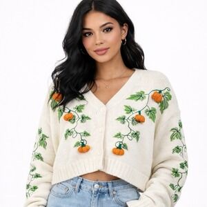 Dolls Kill Pumpkin Spice Life Cardigan S Cottage Whimsical Crop Oversize Tassel